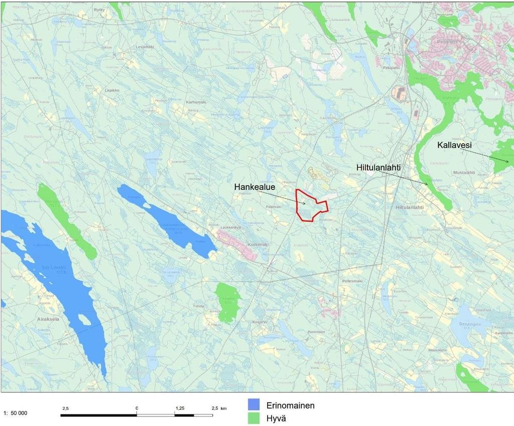 Kuva 27. Kokonaisarvio hankealueen lähistön pintavesien ekologisesta tilasta. 3.8.