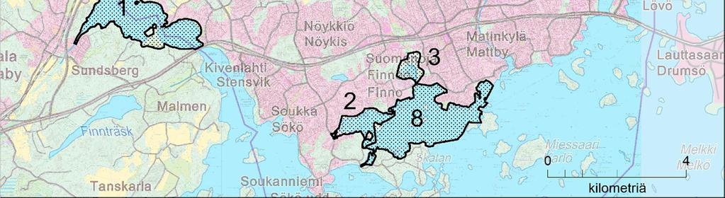 2008, 2015 9 Nupurinjärvi, 46 ha, 2016 3 Finnoonlahti, 43 ha, 1984, 1990, 2000, 2008, 2015 10 Heinäslampi, 22 ha, 2016 4
