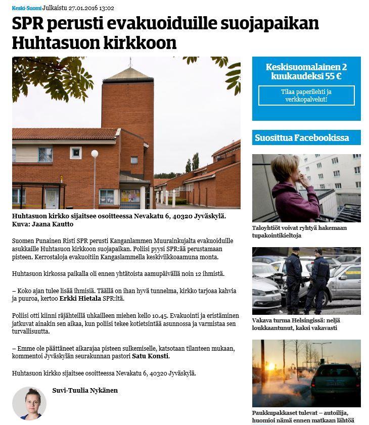 Jyväskylän osasto mediassa Tiedotusvälineille lähetettiin 30.4.2016 tiedotusvälineille tiedote Punaisen Ristin Jyväskylän osasto turvaa vappuaattoyön juhlintaa Jyväskylän keskusta-alueella.