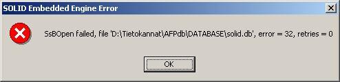 Toiminto-ohje tietokannan vaurioitumistilanteessa Yleistä Jos Solidin tietokanta on vaurioitunut siten, että Solid.