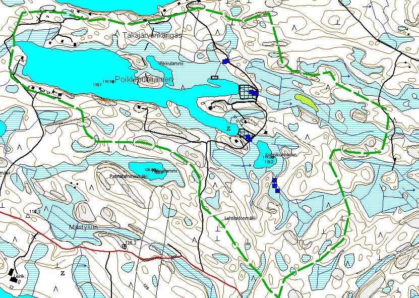 Kuva 1. Poikkipuoliaisen valuma-alueen metsätaloudentoimenpiteiden vesiensuojelukohteita.