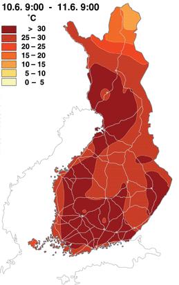 Poikkeuksellinen kesäkuun helle Kesäkuu oli selvästi tavanomaista lämpimämpi ja etenkin kuukauden alkupuoliskolle mahtui useita hellepäiviä. Poikkeuksellinen hellejakso alkoi 6. kesäkuuta ja kesti 12.