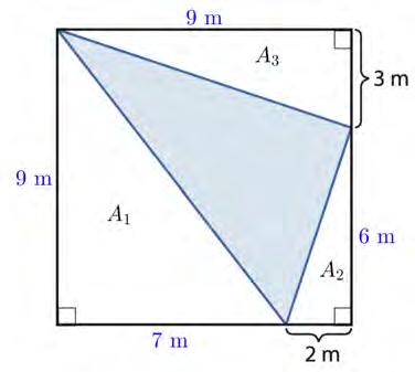 37 Tekijä MAA3 Geometria 21.8.2016 Neliön pinta-ala on A N = 9 9 = 81 (m 2 ).