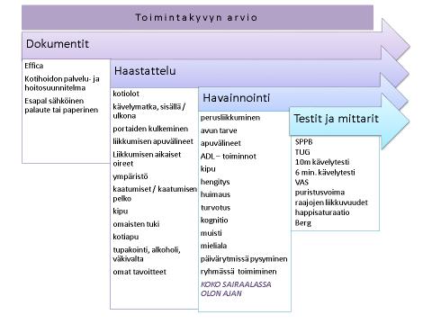 39 liikkumista ja siihen tarvittavaa avun tarvetta: vuoteessa siirtymiset, istumaan nousu, istumatasapaino (staattinen/dynaaminen), istumasta seisomaannousu, seisominen ja kävely tasamaalla ja