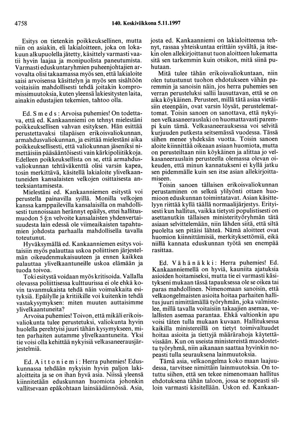 4758 140. Keskiviikkona 5.11.