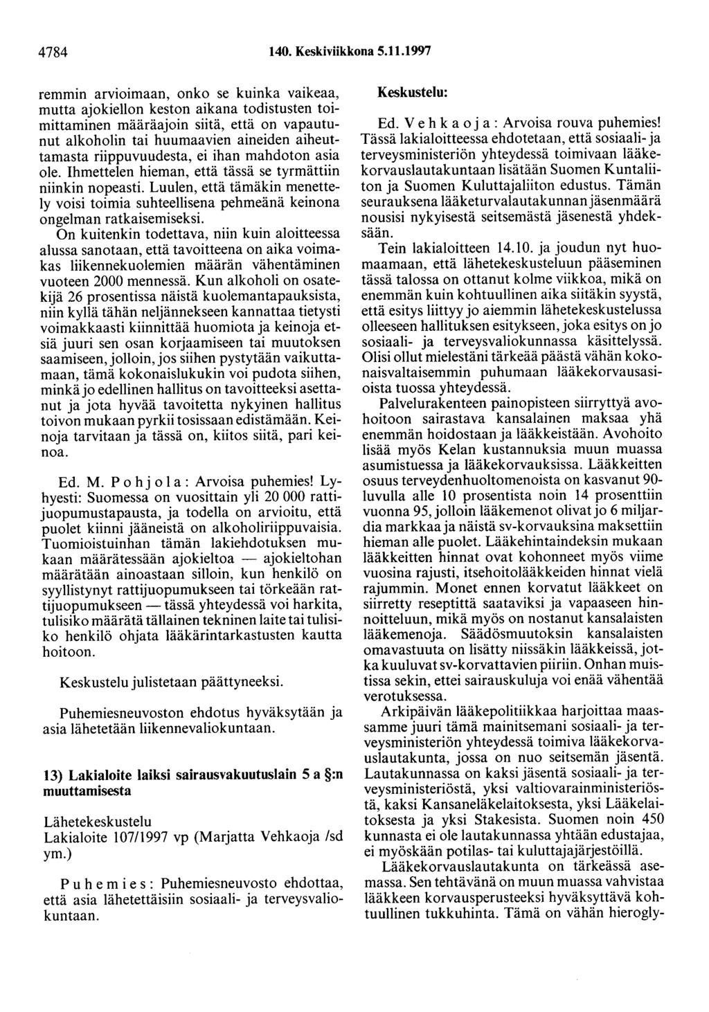 4784 140. Keskiviikkona 5.11.