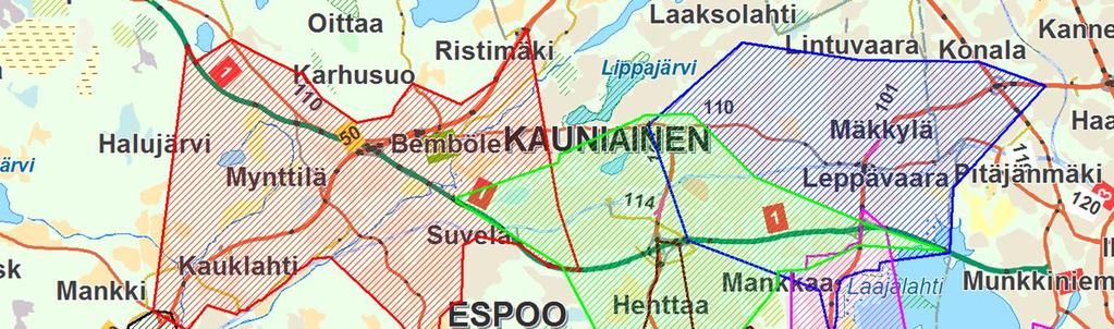 Kuvat 1 ja 2. Enintään 6 minuutin saavutettavuusalueet vuosina 2019-2025, kun Espoonlahden paloasema ja Matinkylän paloasema ovat käytössä, mutta Otaniemen paloasemaa ei vielä ole. Kuva 3.