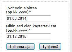 CV/ansioluettelo -välilehti Välilehdellä saat tallennettua CV tiedot itsellesi. Tiedostoon tulostuu kaikki tekemäsi sijaisuudet.