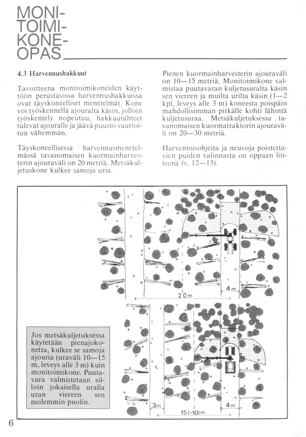 MONI- TOIMI- KONE OPAS~~~~~~~~~ 4.3 Harvennushakkuut Tavoitteena monitoimikoneiden käyttöön perustavissa harvenn usha kk uissa ovat täyskoneelliset menetelmät.