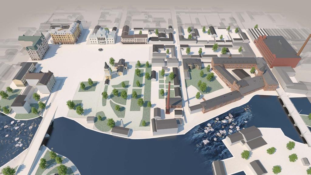 Kuvat vasemmalta oikealle: Kosken rantaa 1800- ja 1900-lukujen vaihteessa: vasemmalla Sumeliuksen palatsi ja Sumeliuksen talo, oikealla Bonsdorffin talo