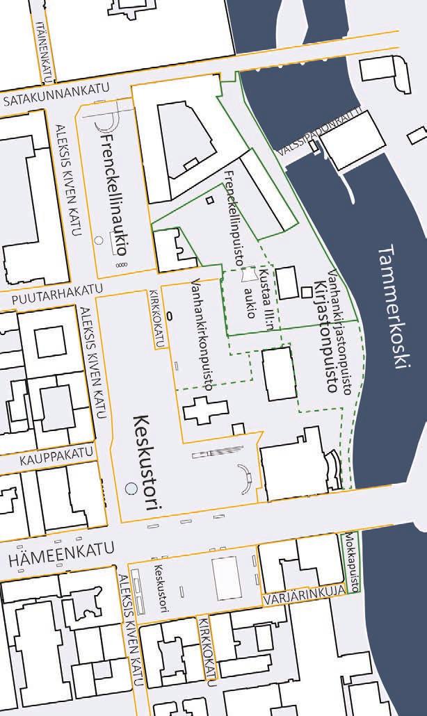 1.1 Keskustori ja sen osat Keskustori sijaitsee Tampereen pääkadun, Hämeenkadun, varrella Tammerkosken länsipuolella.