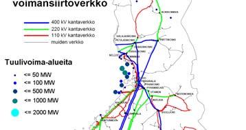 Tuulivoiman liittäminen kantaverkkoon Suurin osa tuulivoimapotentiaalista sijoittuu nauhamaisesti rannikolle Perusratkaisuna ovat tällöin kantaverkkoon liittyvät säteittäiset