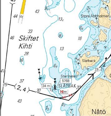 Skärgårdshavet. Pargas. Farleden Iniö-Perkala-Lamholm-Nåtö (2.4 m). Djup. Säkerhetsanordningar.