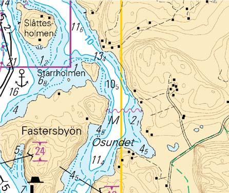 väylälinja seuraavien pisteiden välille farledslinjen