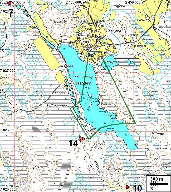 6 Kartta 1:15 000 Tutkimusalueen rajaus merkitty vihreällä viivalla.