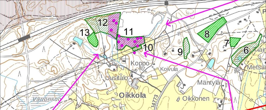 15. Pyöriäsuo Sähköasemalle menevän tien varressa on pieni ojittamaton avosuo. Sen alueella kasvaa tupasvillaa, suopursua ja harvakseltaan kitukasvuisia mäntyjä ja koivuja. Keskiosa on vetinen.