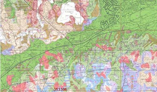 Selvitysalueen yleispiirteinen rajaus on esitetty punaisella katkoviivalla. Kartta: Geologian tutkimuskeskus 2012. 4.