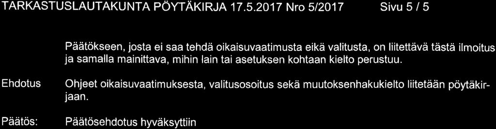 TARKASTUSLAUTAKUNTA PÖYIAKIRJA 17.5.