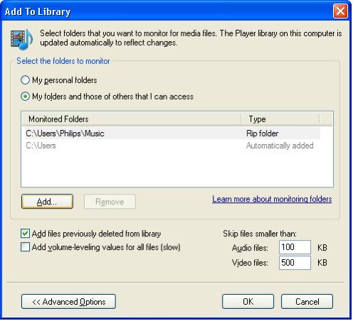 Lisätty kansio näkyy Add To Library (Lisää kirjastoon)