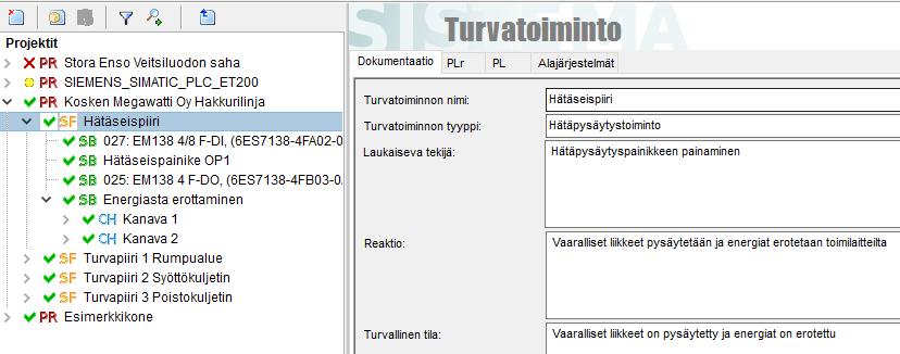 37 Kuvio 22: Hätäpysäytyspiirin turvatoiminnon toteutus Rumpualue on aidattu ja sinne pääsy on evätty koneen käydessä portteihin asennetun sähkölukon avulla.