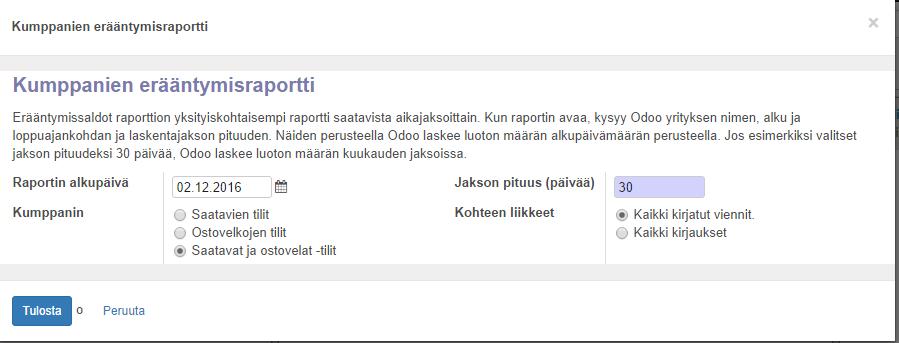 8 Kumppanien erääntymisraportit Erääntymisraportista näkee erääntyneet osto- ja myyntilaskut, sekä kuinka paljon ne ovat myöhässä.