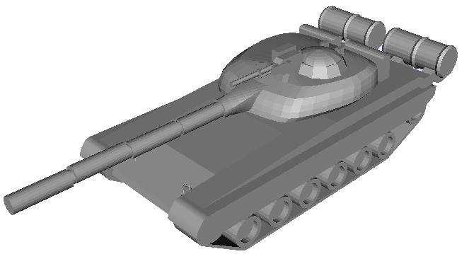 9 Kuva 2: Simuloinneissa käytetty panssarivaunun 3D-malli. [61] Kuva 3: Venäläinen T-80 MBT.