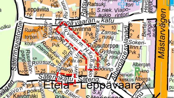 Kaupunkisuunnittelulautakunta 16.03.2017 Sivu 2 / 2 Asemakaavan muutoksen tavoitteena on Etelä-Leppävaaran asukaspysäköintipaikkojen määrän säilyminen nykyisellään.