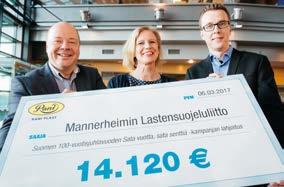 TILAKOHTAISET RAHOITUSRATKAISUT JOUSTAVASTI JA MONIPUOLISESTI Rani Plastilta merkittävä lahjoitus Mannerheimin Lastensuojeluliitolle OSAMAKSU JA LEASING - Sopivat työkoneiden investointirahoitukseen
