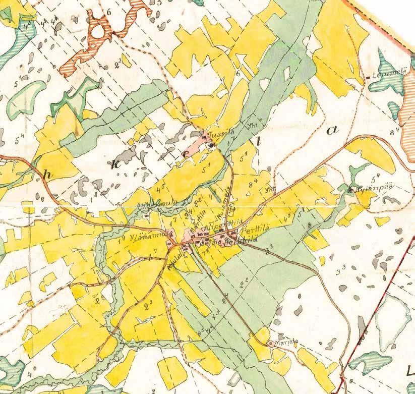 Nahkelan kylä isojaon järjestelyn kynnyksellä 1900, Toimitus vuonna 1907. Kartat on laatinut Alex Linder. KA MH B49i:5/18-61.