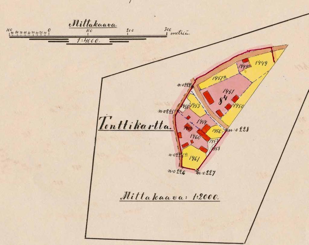 Perttilän talon rakennuskanta vuonna 1908,