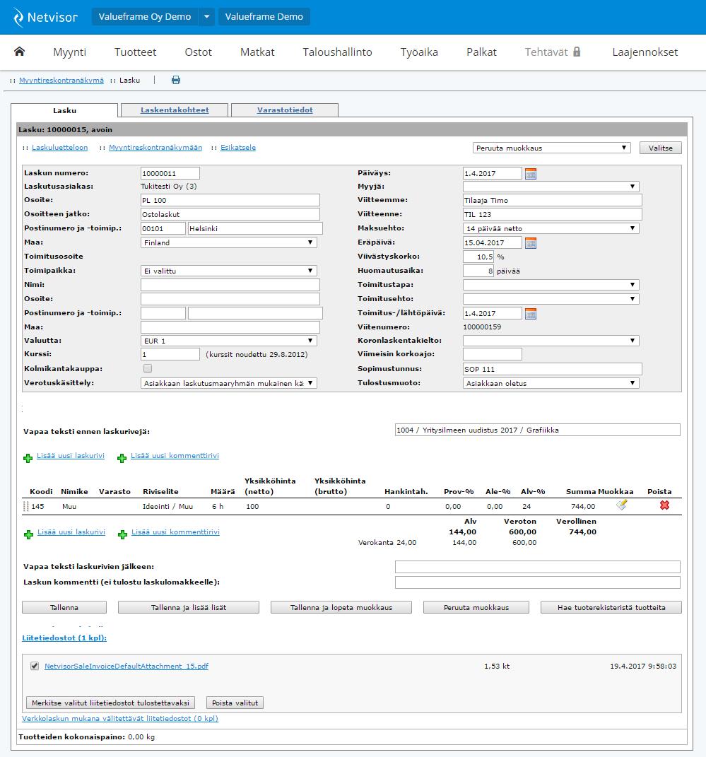 3.2 Laskun tiedot Netvisorissa Netvisor laskulomake: 1. Laskun asiakkaan tiedot 2.