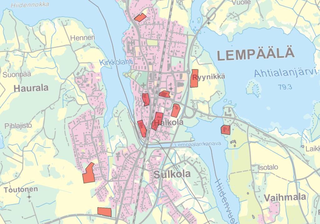 Sijaintitarkastelu 7. Liuhan pelto 6. Mottinen 5. LVS:n kortteli 4.