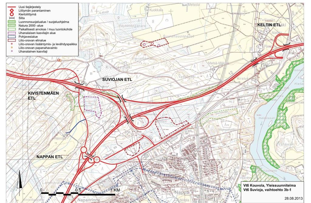 Suviojan etl /vt 6 pääsuuntana: suositeltava vaihtoehto 3b-1 TEN T-verkkoon kuuluva valtatie 6 pääsuuntana vastaa paremmin päätieverkon kehittämiselle asetettuja tavoitteita suurempi pitkämatkainen