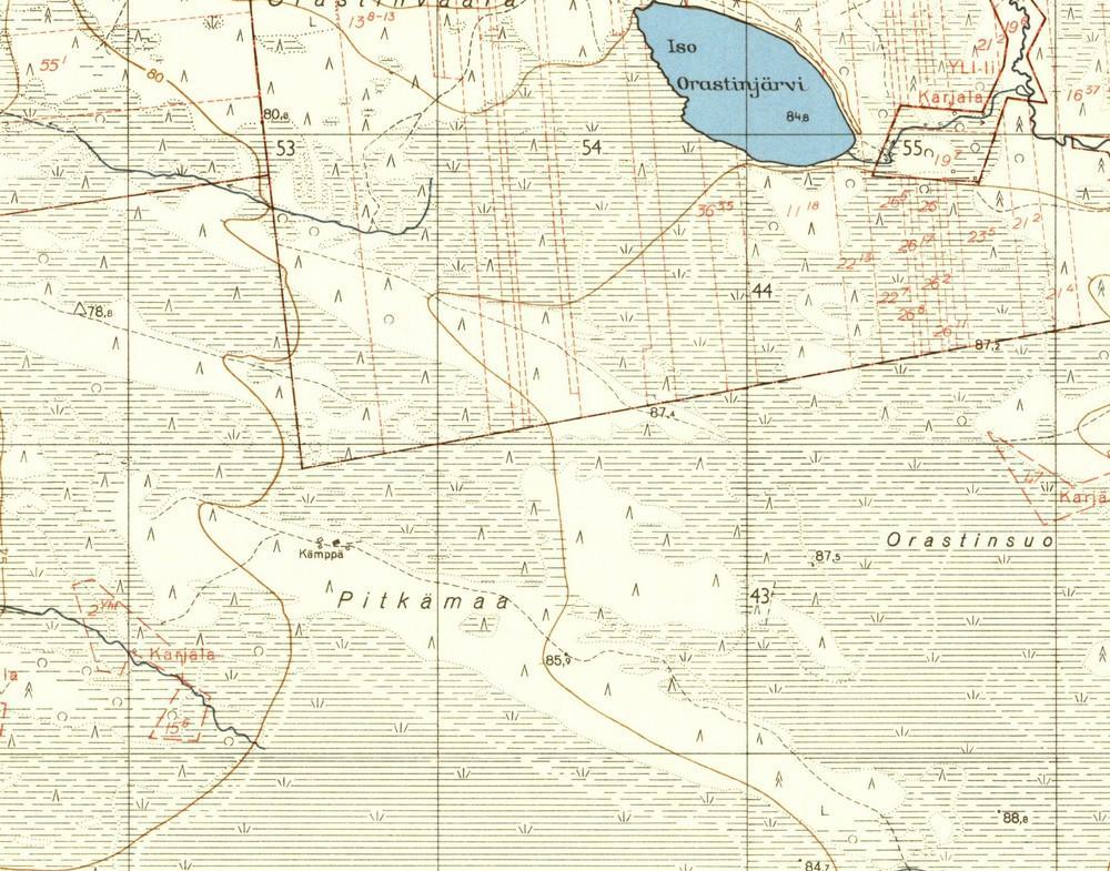 13 Kartta 6. Ote vuoden 1956 peruskartasta.