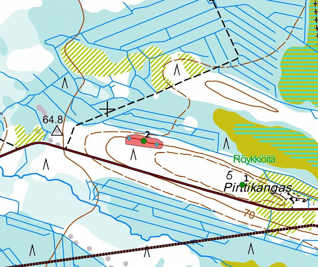 pisteenä. Kohde 1 Pirttikangas on luonnonmuodostelma.