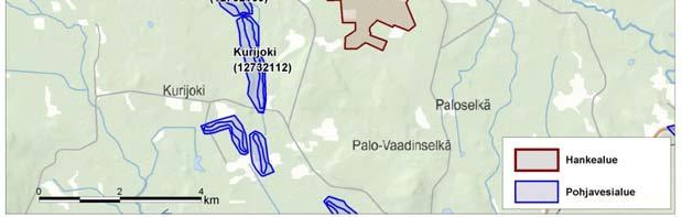 Hankealueen lähimmät pohjavesialueet (Pohjakartta (C) Maanmittauslaitos lupanro 3/MML/11