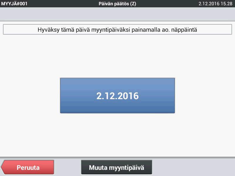 Valitse/vahvista mille päivälle myynti