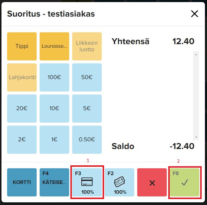 Yhteyden testaus testimaksulla: Siirry Kassa sovellukseen ja tee ostos käyttäen jotain listattua tuotetta. Siirry maksuvaiheeseen.