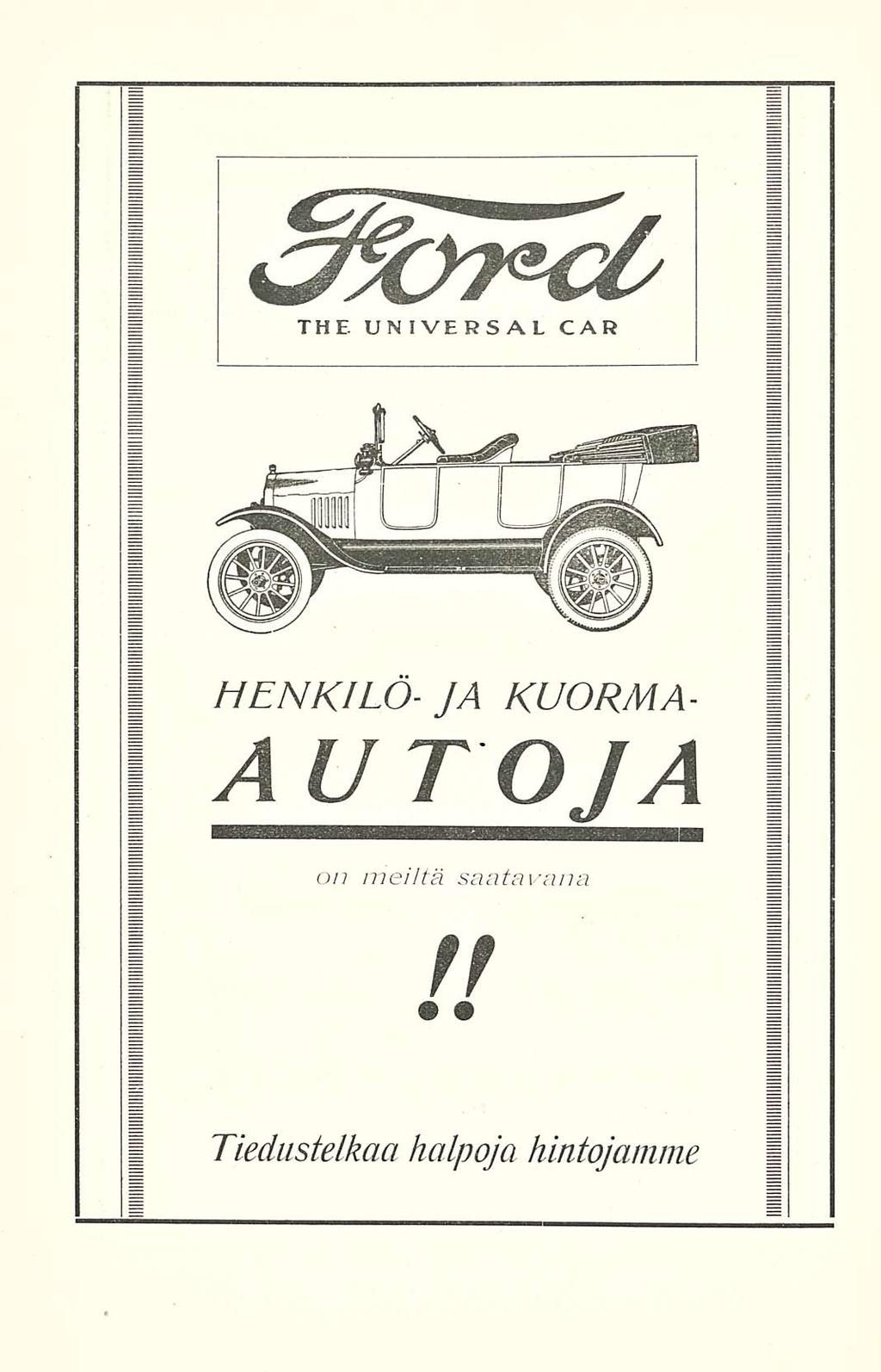 THE UNIVERSAL CAR HENKILÖ JA KUORMA AUTOJA on