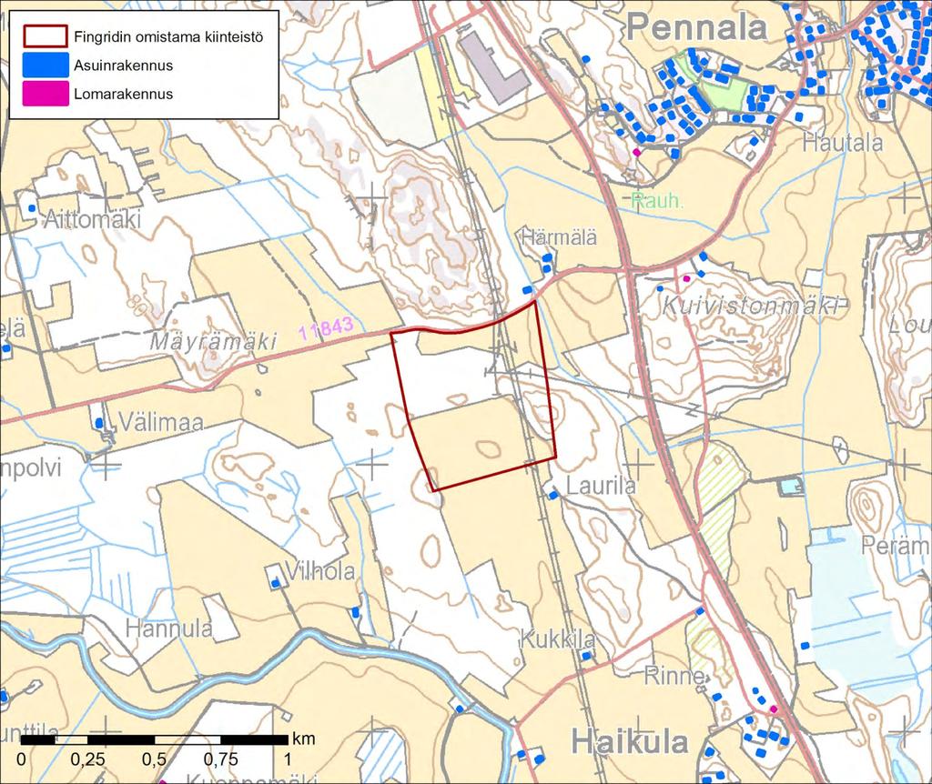 34 400 + 110 kv voimajohto Hikiä Orimattila Kuva 30. Pennalan sähköaseman alue. Suoja-altaiden vesitysjärjestelmässä on öljynerotus.