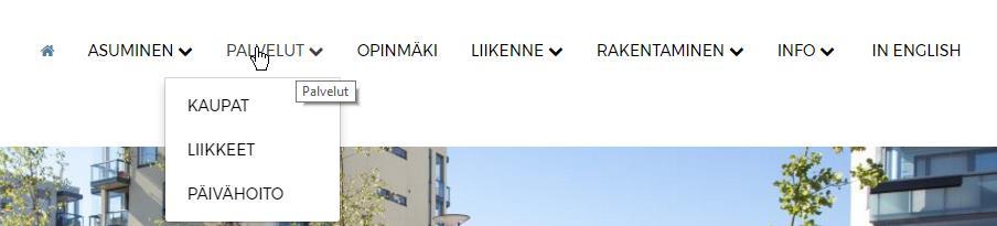 22 Navigaation muissa kuin kotisivu ja kielipainikkeessa tulee oikeanlainen teksti, kun vie hiiren osoittimen painikkeen päälle (kuvio 12).