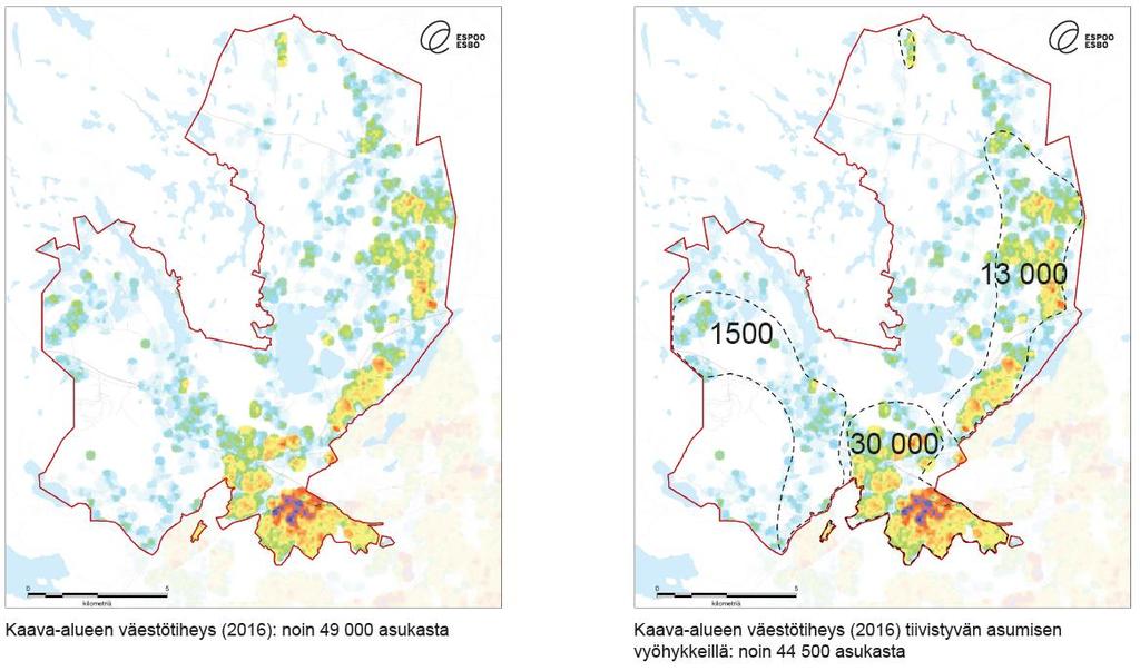 Väestön nykyiset painopisteet Yleiskaava-alueella on noin 50 000 asukasta.