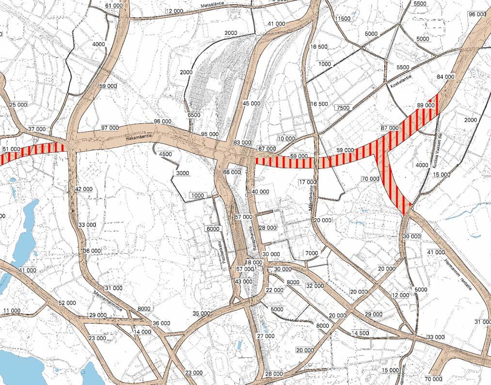 arvioitu kaksin- tai kolminkertaistuvan vuoteen 2020 mennessä. Veturitien liikennemäärä kolminkertaistuu, kun liikennettä ohjataan pois Pasilankadulta ja Mäkelänkadulta.