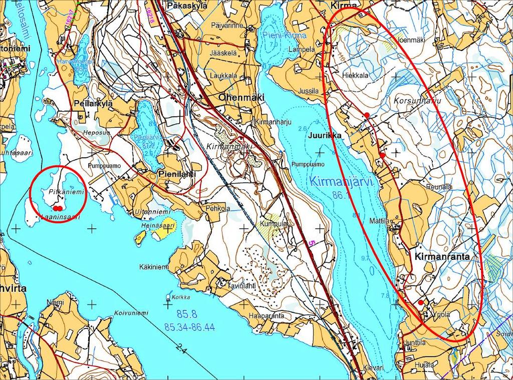 Kirmanjärvi Kirmanjärven alueella tarkastettiin järven itäpuolella sijaitsevat soveltuvat metsäalueet sekä Nerkoonjärven Pitkäniemen alue.
