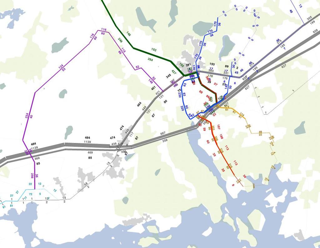 Ve B. Etelä-Sipoon bussilinjojen kuormitusennusteet, aamuhuipputunti 2050. Linja Vuoroväli Maksimim. Kuormitusaste Sibbesborg-Nikkilä 10 165 0.46 Nikkilä-Sibbesborg 10 427 1.