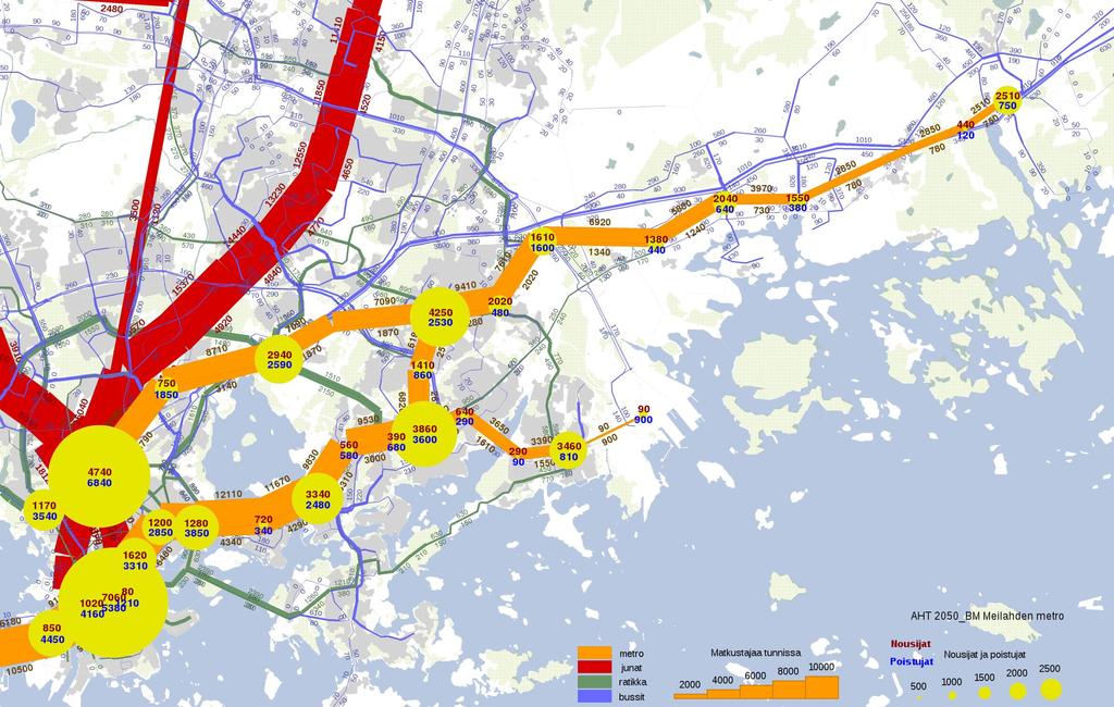 Metrolinja Sibbesborg-Kontula-Pasila-Meilahti.