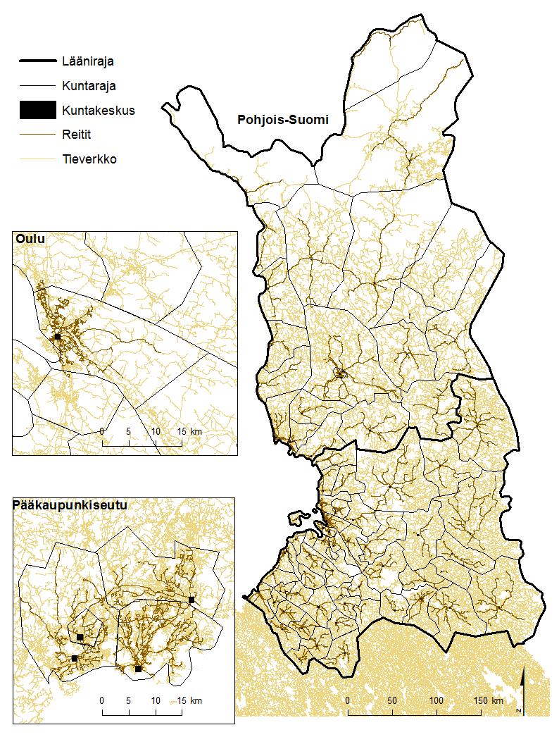 Onko nuorten aikuisten painoindeksissä eroja kuntakeskusetäisyyden suhteen? (Näyhä et al. 2013) Alue kohorttilaisia (%) mediaani etäisyys kuntakeskukseen, km Oulu 1121 (21.0) 4.