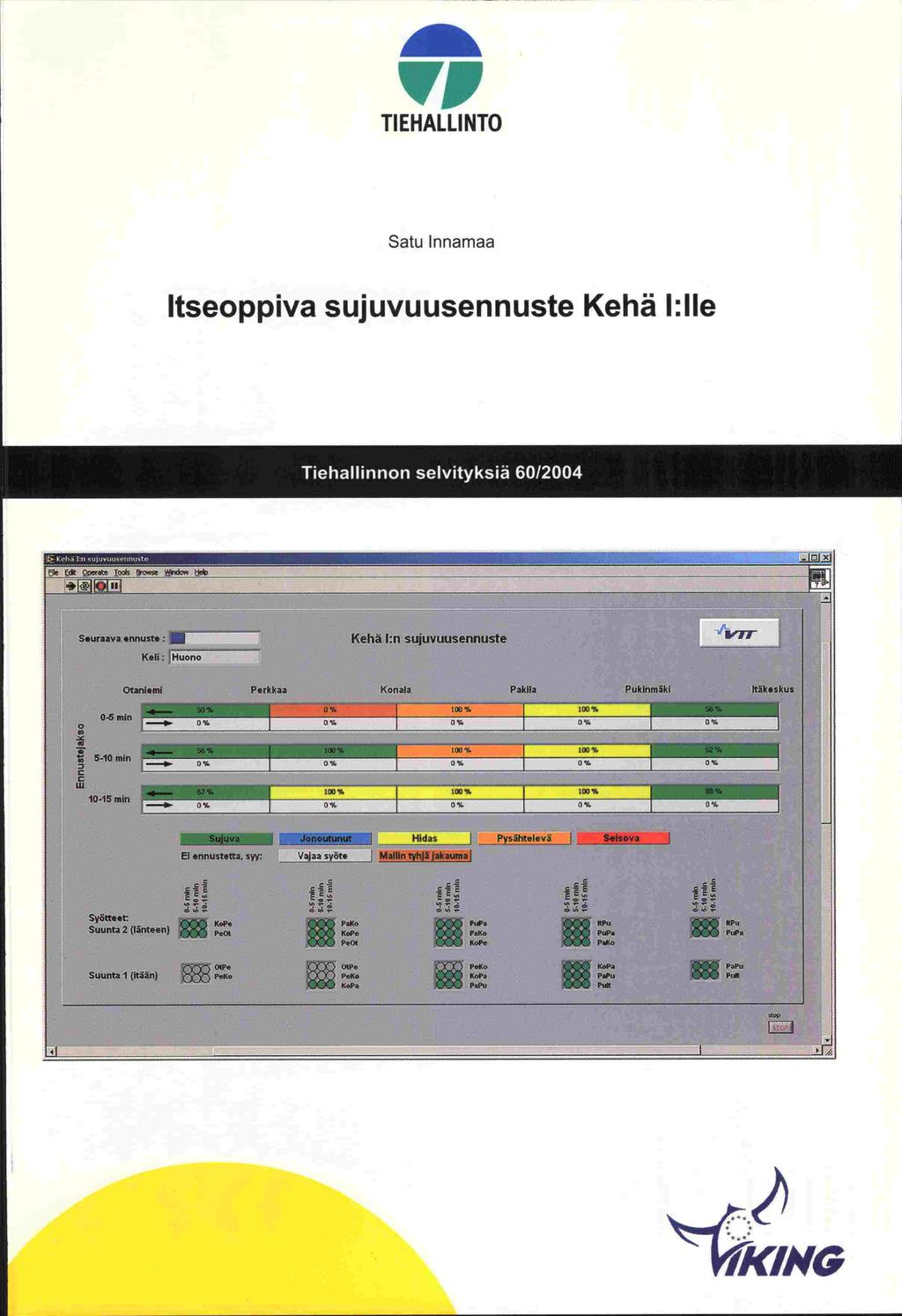 VP TIE HALLI NIO Satu Innamaa Itseoppiva sujuvuusennuste Kehä I:Ue me Thds dow te -- N S.uraava ennuste: - - Kehä 1:n sujuvuusennuste VTT Keli Huono Otaniemi Perkkaa Konala Pakila PukinmOki Itak.skus.