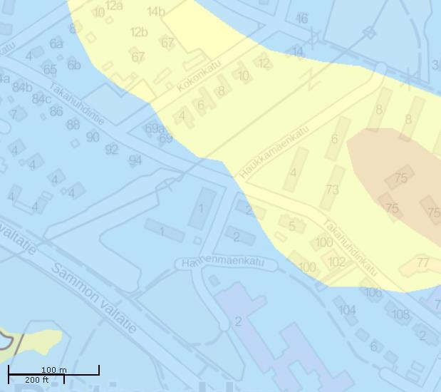 7 Kuva 2.3 Suunnittelualueen maaperä on savea (kartassa sininen alue). Pohjakartta ja maalajikartta on poimittu GTK:n Hakku-palvelusta 1/2017 (http://hakku.gtk.fi/fi/locations/search#).