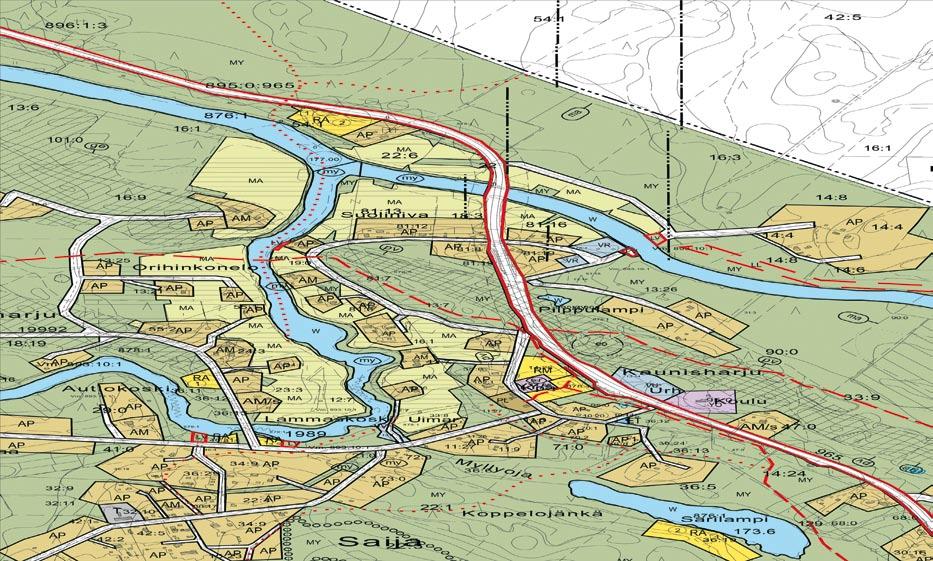 Viimeisenä oleva osayleiskaavaote kuvaa kylän maankäytön tulevaisuutta.